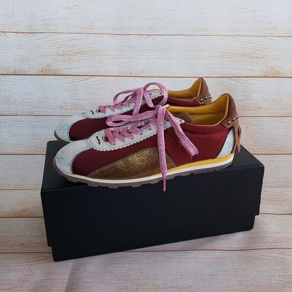 Coach Printed Suede Fringe Satin Metallic Sneakers Women's Size 7B Walking - Picture 2 of 14